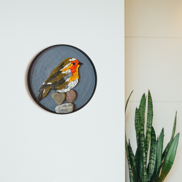 Radiant Ruby Finch Mosaic Wall Art
